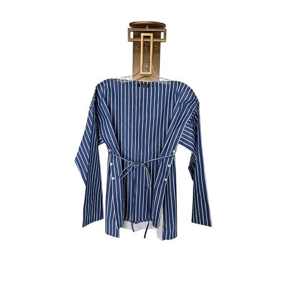 J. Crew Women's Blue White Ciel Top in Striped Cotton Poplin Top NWT Size Small - Picture 5 of 15